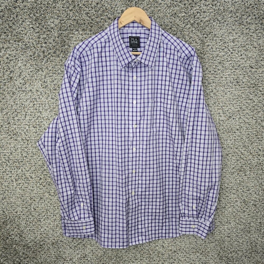Jos A Bank Shirt Mens XXL 2XL Purple Check Button Up Traveler Tailored Fit
